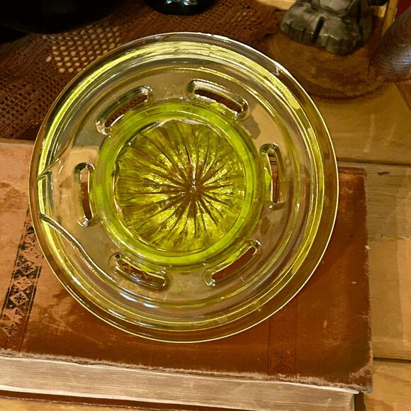 Vintage Uranium Glass Juicer & Pitcher Set – Large 8" Glow Reamer – Raised Orang - Picture 3 of 5